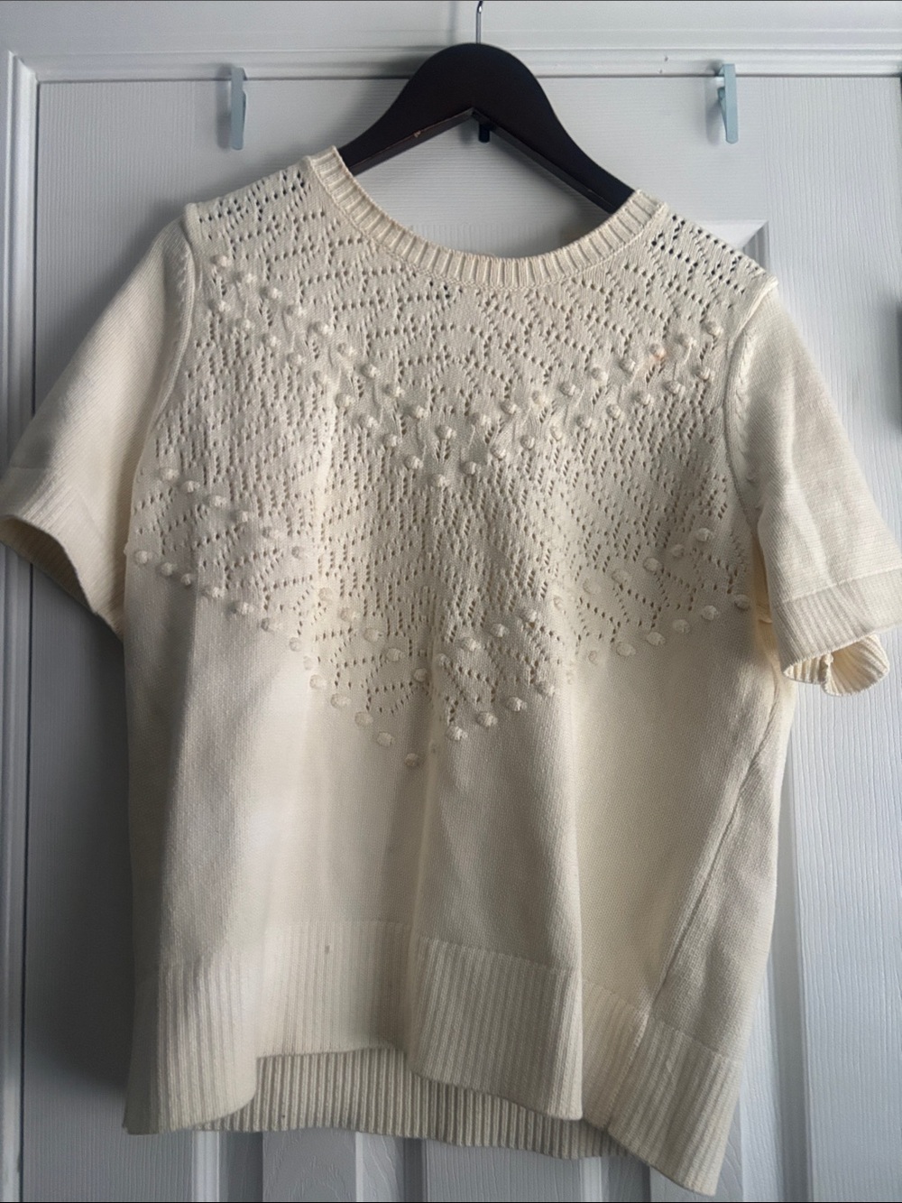 Talbots Cream Short-Sleeve Knit Tee with Eyelet Detail